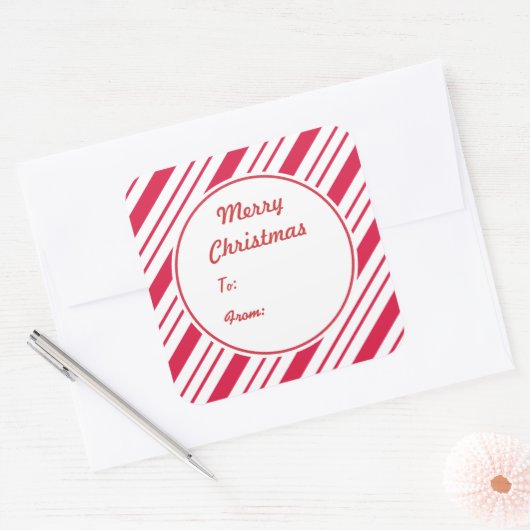 クリスマスペパーミントギフトラベルシール スクエアシール (封筒)