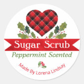 クリスマスペパーミントプレイド砂糖スクラブラベル ラウンドシール (正面)