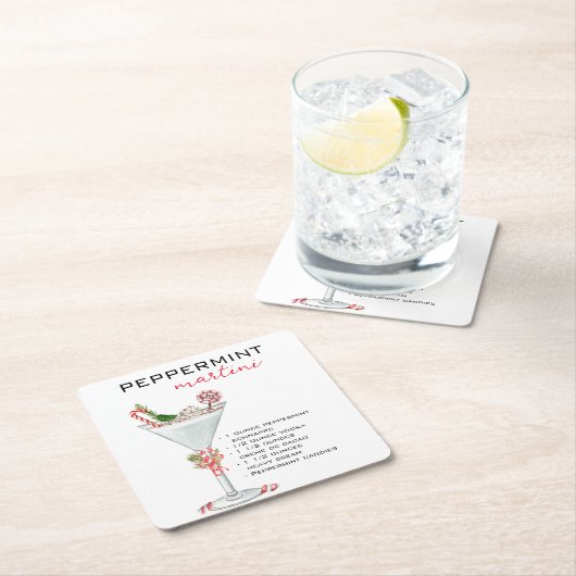 クリスマスペパーミントマルティニカクテルレシピ スクエアペーパーコースター (インサイチュ)