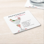 クリスマスペパーミントマルティニカクテルレシピ スクエアペーパーコースター (アングル)