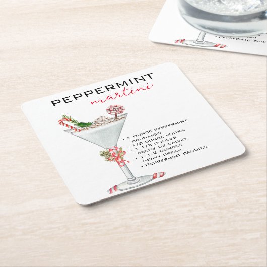 クリスマスペパーミントマルティニカクテルレシピ スクエアペーパーコースター (アングル)