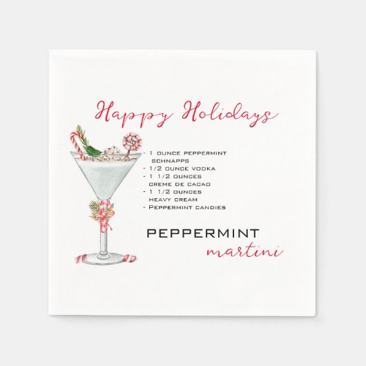 クリスマスペパーミントマルティニカクテルレシピ スタンダードカクテルナプキン (正面)