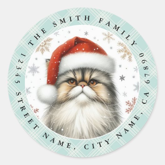 クリスマスペルシャ猫丸シール ラウンドシール (正面)