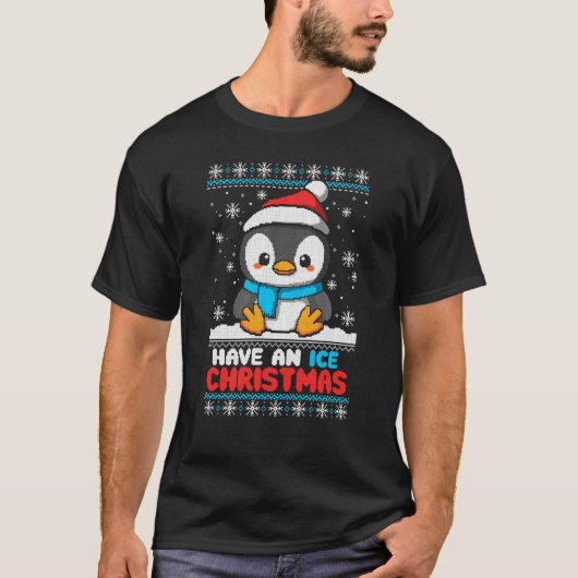 クリスマスペンおもしろいギンクラシックの醜いセーターの女の子 Tシャツ (正面)