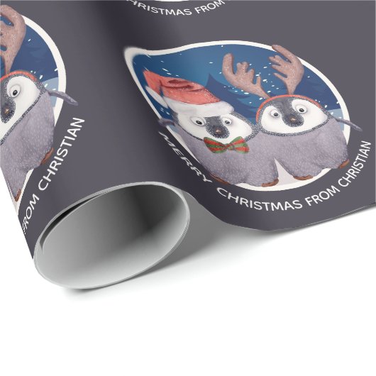 クリスマスペンギンかわいいサンタとトナカイ ラッピングペーパー (ロールコーナー)