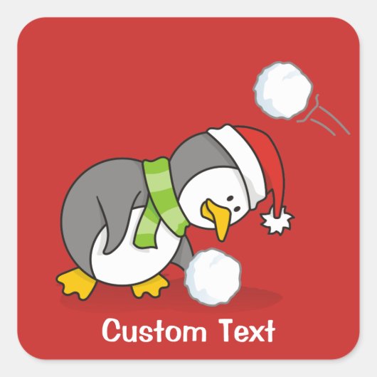 クリスマスペンギンが雪玉を手に入れる スクエアシール (正面)