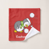 クリスマスペンギンが雪玉を手に入れる バスタオルセット (ウォッシュタオル)