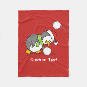 クリスマスペンギンが雪玉を手に入れる フリースブランケット