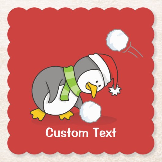 クリスマスペンギンが雪玉を手に入れる ペーパーコースター (正面)