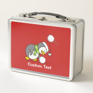 クリスマスペンギンが雪玉を手に入れる メタルランチボックス