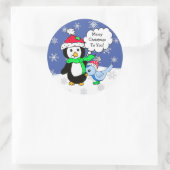 クリスマスペンギンとスノーブルーバード ラウンドシール (バッグ)