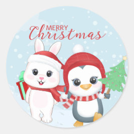 クリスマスペンギンとバニー ラウンドシール