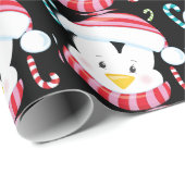 クリスマスペンギンのアニメの甘しょパターン黒 ラッピングペーパー (ロールコーナー)