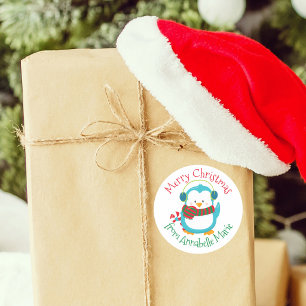 クリスマスペンギンのギフト プレゼント 名入れ ラウンドシール