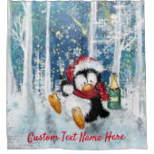 クリスマスペンギンのシャワーカーテンカスタム文字 シャワーカーテン (正面)