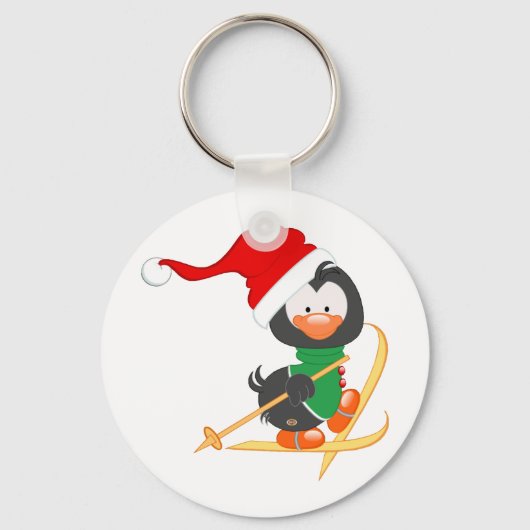 クリスマスペンギンのスキー キーホルダー (正面)