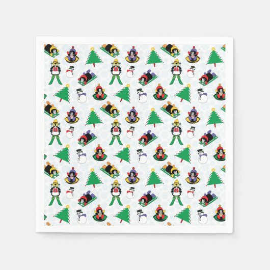 クリスマスペンギンのスキー スタンダードカクテルナプキン (正面)
