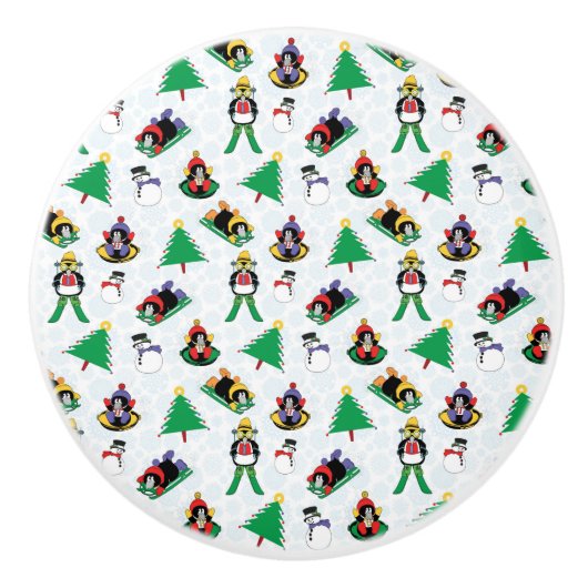 クリスマスペンギンのスキー セラミックノブ (正面)