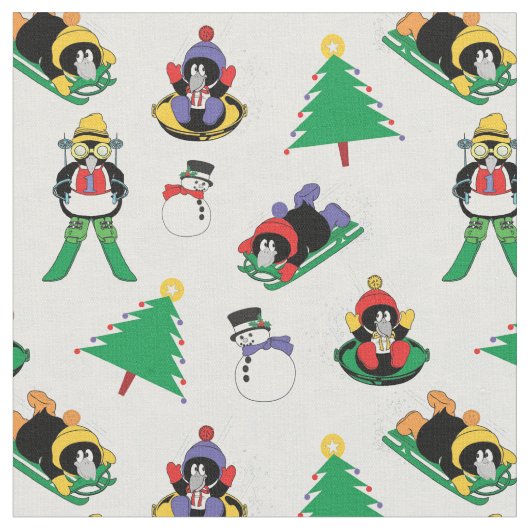 クリスマスペンギンのスキー ファブリック (クローズアップ)