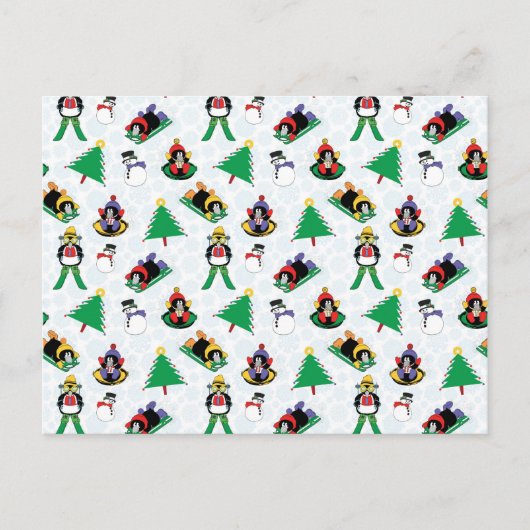 クリスマスペンギンのスキー ポストカード (正面)