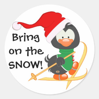 クリスマスペンギンのスキー ラウンドシール
