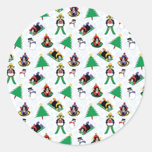 クリスマスペンギンのスキー ラウンドシール (正面)