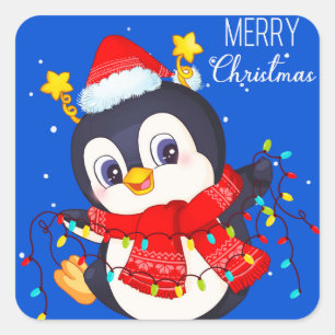 クリスマスペンギンのステッカー スクエアシール