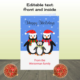クリスマスペンギンのハッピーホリデー編集可能文字 シーズンカード