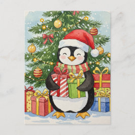 クリスマスペンギンのポストカード 水彩のホリデーカード ポストカード