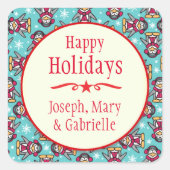 クリスマスペンギンの名前のホリデーギフトステッカー スクエアシール (正面)