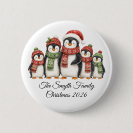 クリスマスペンギンの家族の名入れデザイン 缶バッジ