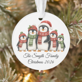 クリスマスペンギンの家族の名前入り オーナメント