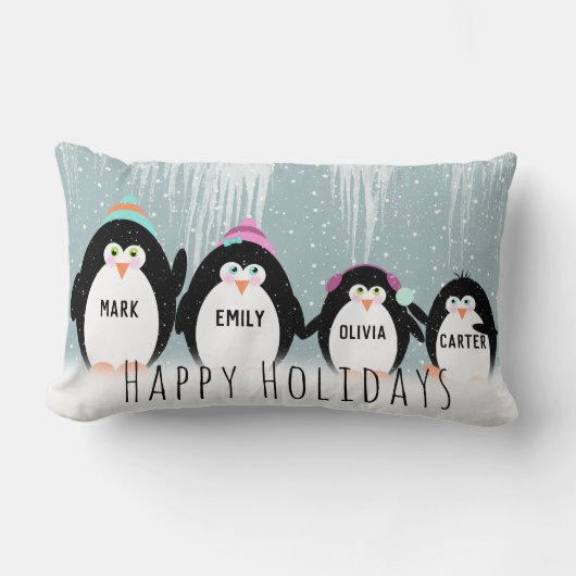 クリスマスペンギンの家族スロー枕 ランバークッション (正面)