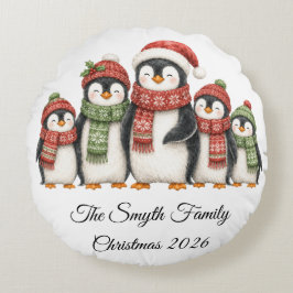 クリスマスペンギンの家族 オリジナルプリント ラウンドクッション