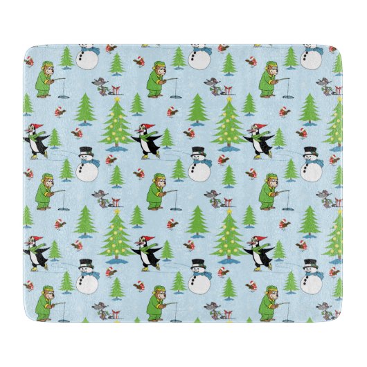 クリスマスペンギンの氷のスケートで滑るとクマ漁師 カッティングボード (正面)