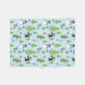 クリスマスペンギンの氷のスケートで滑るとクマ漁師 フリースブランケット (正面(横))