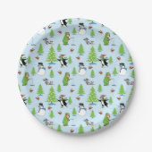 クリスマスペンギンの氷のスケートで滑るとクマ漁師 ペーパープレート (正面)