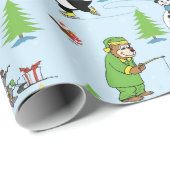 クリスマスペンギンの氷のスケートで滑るとクマ漁師 ラッピングペーパー (ロールコーナー)