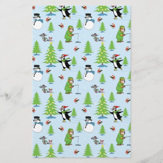 クリスマスペンギンの氷のスケートで滑るとクマ漁師 便箋 (正面)
