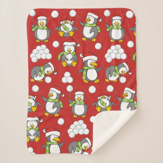 クリスマスペンギンの背景 シェルパブランケット (正面)