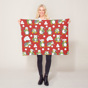 クリスマスペンギンの背景 フリースブランケット