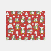 クリスマスペンギンの背景 フリースブランケット (正面(横))