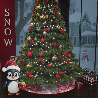 クリスマスペンギンの覗き見なし ブラッシュドポリエステルツリースカート