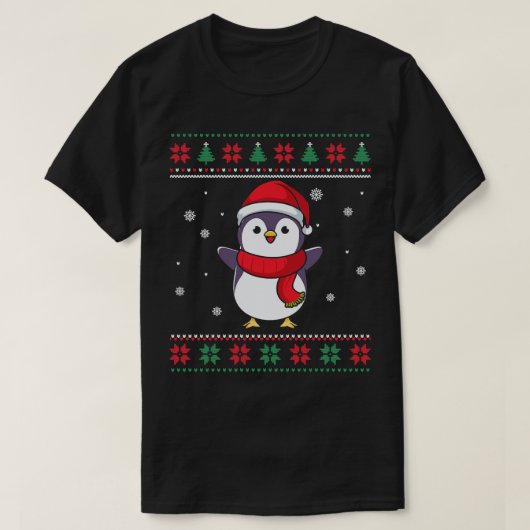 クリスマスペンギンの醜いクリスマスセーター Tシャツ (デザイン正面)