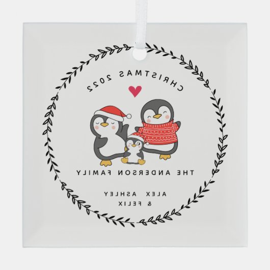 クリスマスペンギンの3つの家族 ガラスオーナメント (裏面)