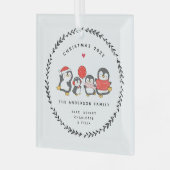 クリスマスペンギンの4人家族 ガラスオーナメント (正面左)