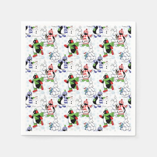 クリスマスペンギンアイススケートで滑る スタンダードカクテルナプキン (正面)