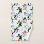 クリスマスペンギンアイススケートで滑る バスタオルセット (ハンドタオル)