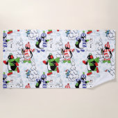 クリスマスペンギンアイススケートで滑る ビーチタオル (正面)