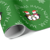クリスマスペンギンカスタムファミリー文字グリーン ラッピングペーパー (ロールコーナー)